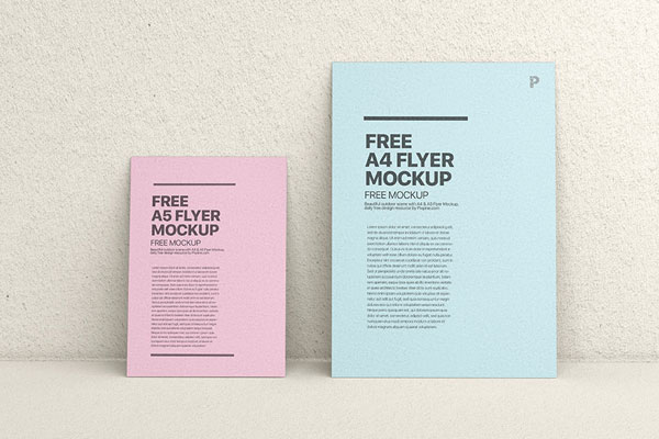 Front View of Standing A5 and A4 Flyer Mockup FREE PSD