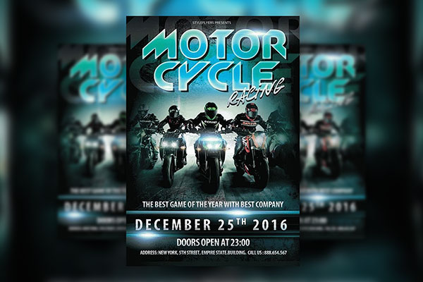 Futuristic Motorcycle Racing Sport Flyer Template FREE PSD