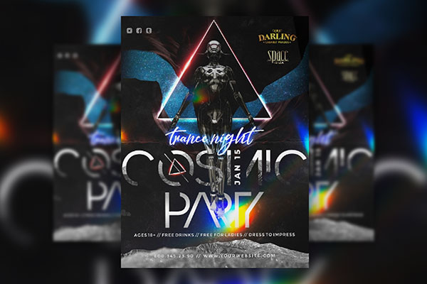 Futuristic, Neon Cosmic Party Flyer Template FREE PSD