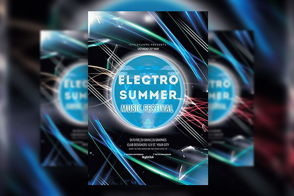 Futuristic Neon Electro Summer Musical Festival Flyer Template FREE PSD