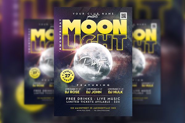 Glitter Moon Light Night Party Flyer Template FREE PSD