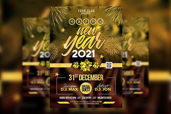 Glitter New Year Party Flyer Template FREE PSD