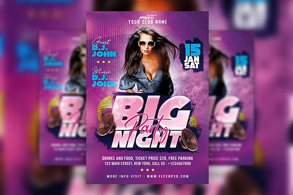 Gradient Purple Night Club Party Flyer Template FREE PSD