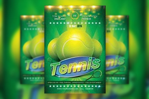 Green Glitter Tennis Game Flyer Template FREE PSD