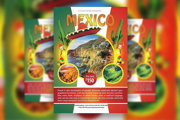 Green, White, Red, Mexico-Themed Travel Agency Flyer Template FREE PSD