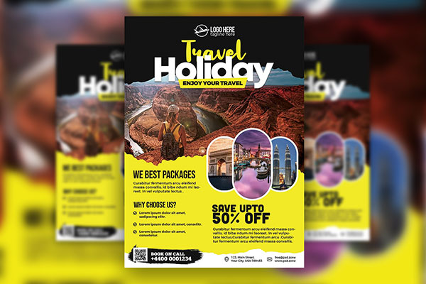 Grid Creative Travel Agency Promotion Flyer Template FREE PSD