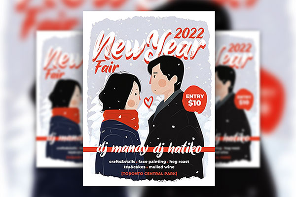 Happy Illustrated New Year Fair Flyer Template FREE PSD