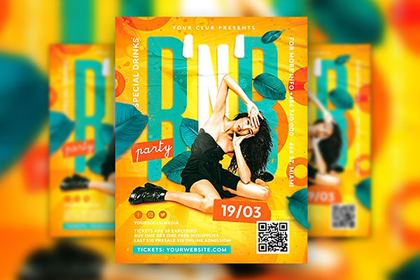 Happy Orange and Blue RNB Party Flyer Template FREE PSD