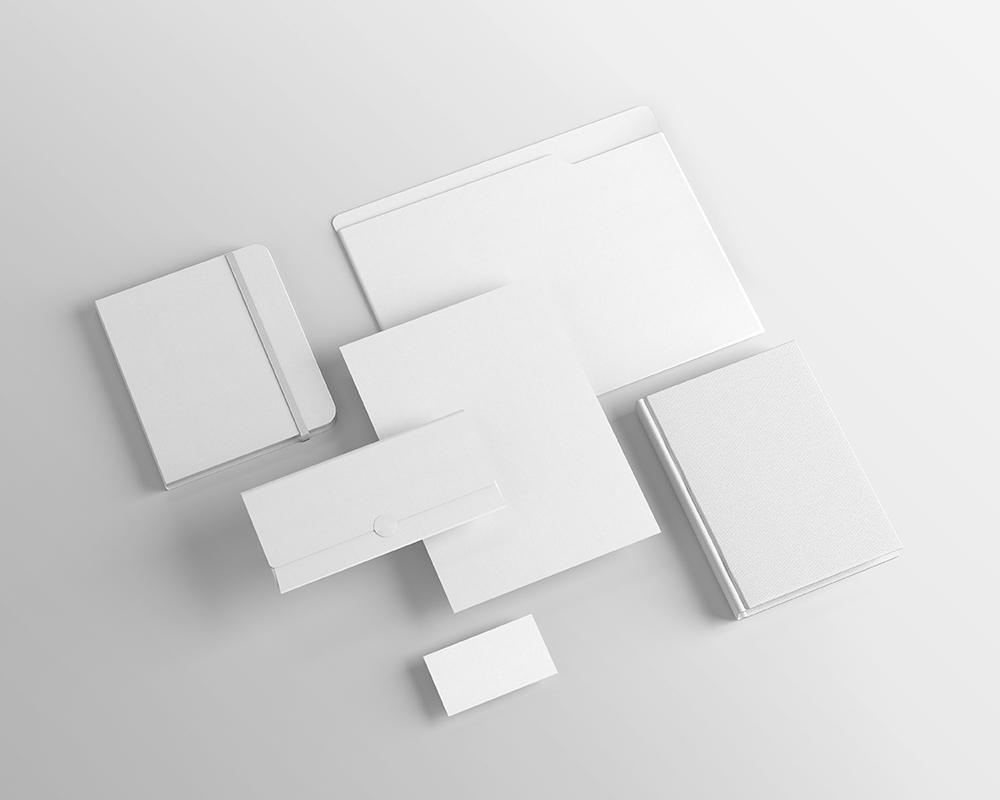 Identity Branding Mockup in Perspective Featuring Notebooks and Business Card FREE PSD