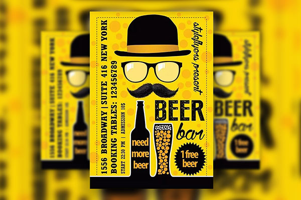 Illustrated Beer Party Flyer Template FREE PSD