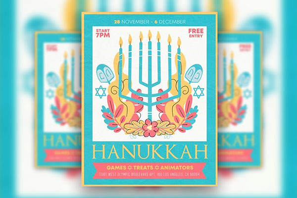 Illustrated Hanukkah Flyer and Facebook Cover Template FREE PSD