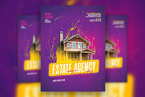 Illustrated Playful Estate Agency Flyer Template FREE PSD