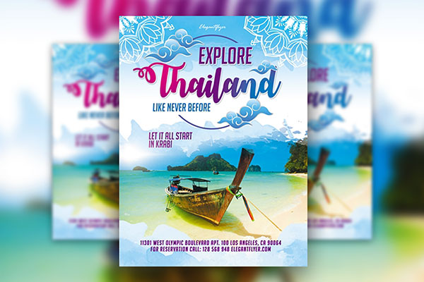 Illustrated Playful Explore Thailand Vacation Flyer Template FREE PSD