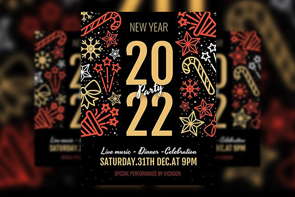 Illustrated Playful New Year Party Flyer and Facebook Cover Templates FREE PSD