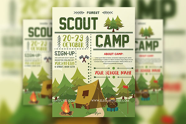 Illustrated Scout Camp Flyer and Facebook Cover Template FREE PSD