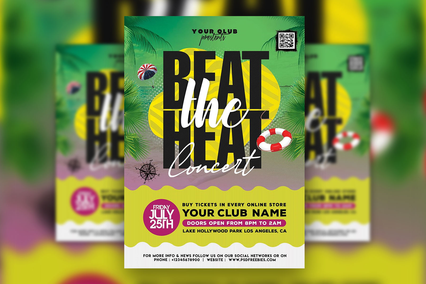 Illustrative Beach Party Flyer Template FREE PSD