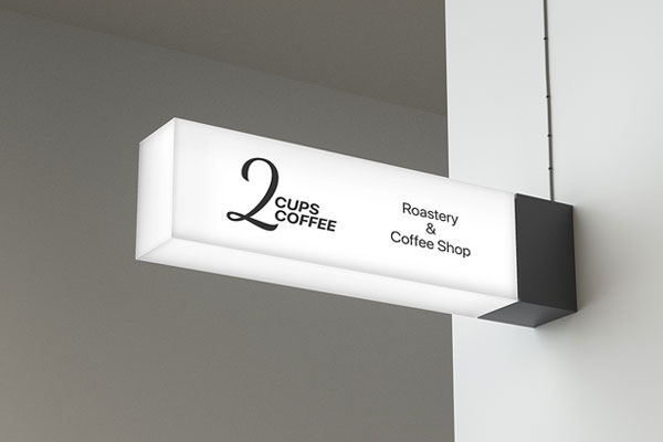 Low-angle Shot of Horizontal Lightbox Signage Set up in Wall Mockup FREE PSD
