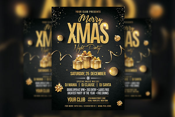 Luxurious Black and Gold Christmas Night Party Flyer Template FREE PSD