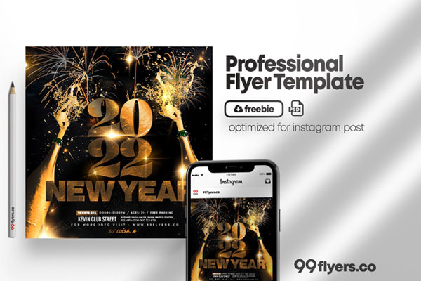 Luxurious Black and Gold New Year Eve Party Flyer and Instagram Post Templates FREE PSD