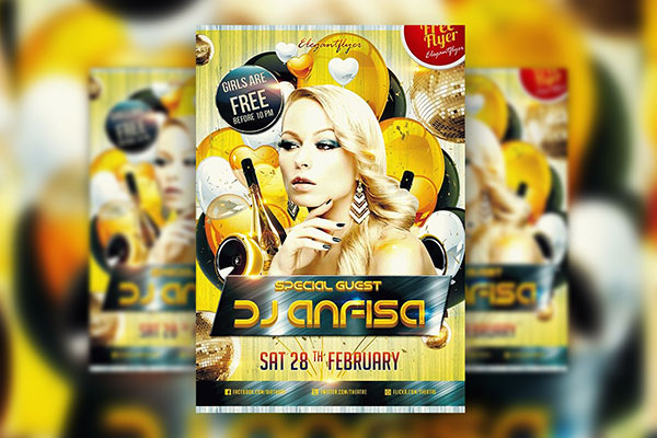 Luxurious Black and Gold Special Guest DJ Club Party Flyer Template FREE PSD