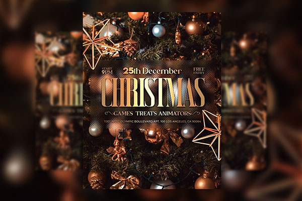 luxurious Gold Christmas Party Flyer and Facebook Cover Template FREE PSD