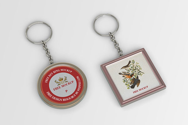 Mockup of 2 Keychains Laid Next to Each Other in Overhead View FREE PSD