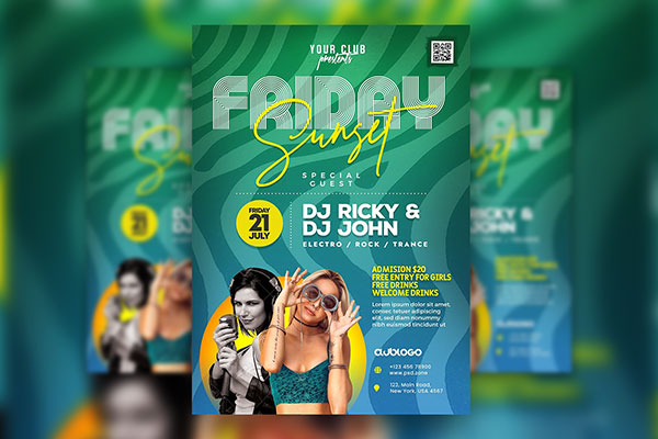 Modern Gradient Summer Party Flyer Template FREE PSD