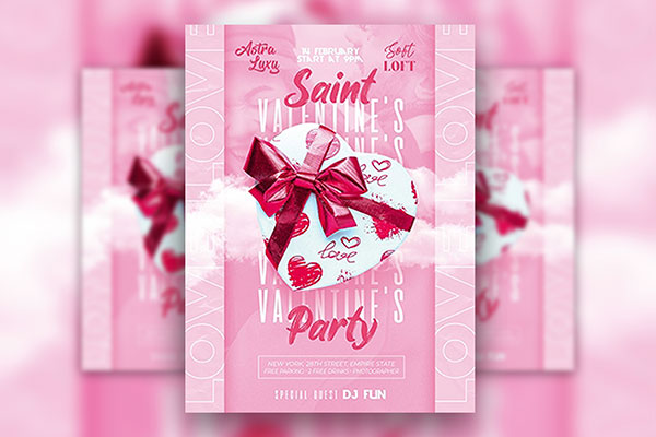 Modern Pink Valentine's Party Flyer Template FREE PSD