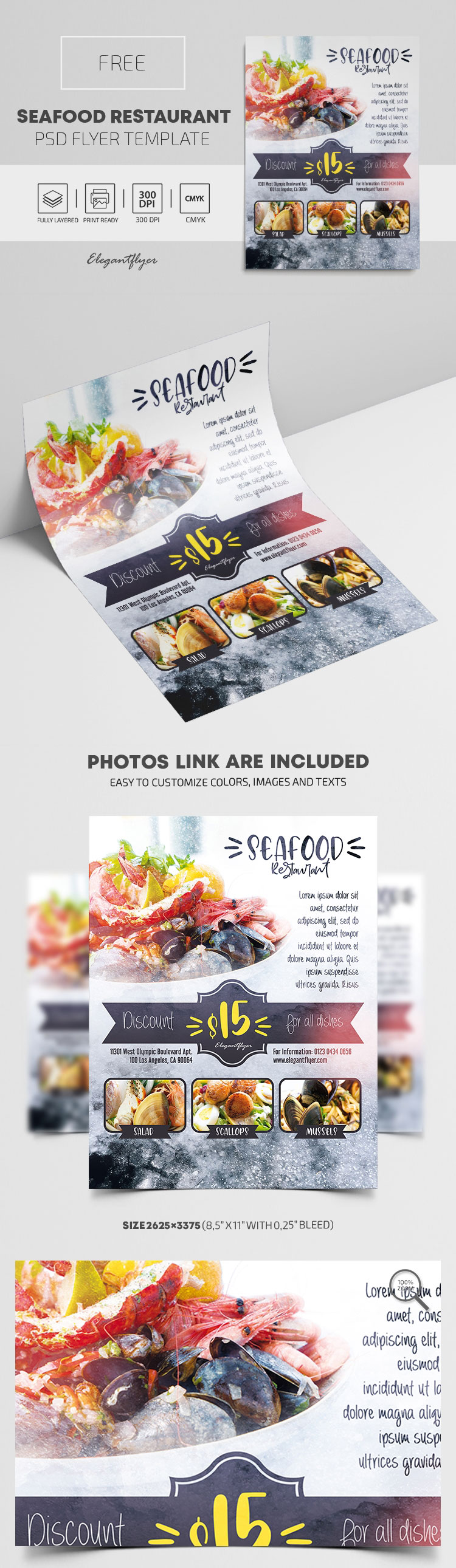 Modern Seafood Restaurant Flyer Template FREE PSD