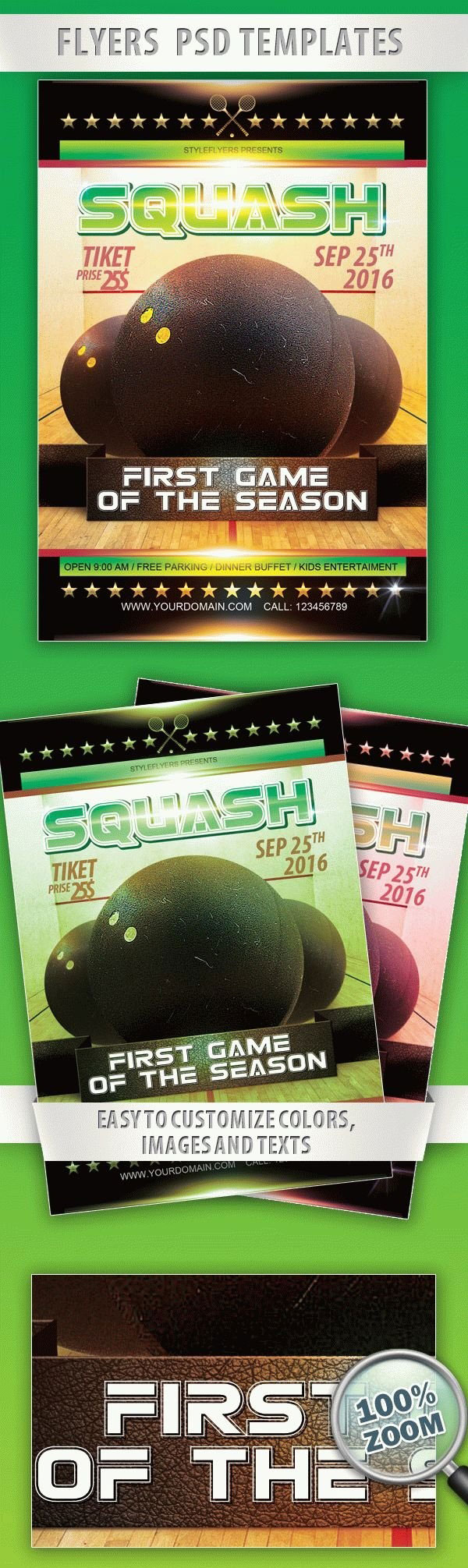 Modern Squash Game Flyer Template FREE PSD