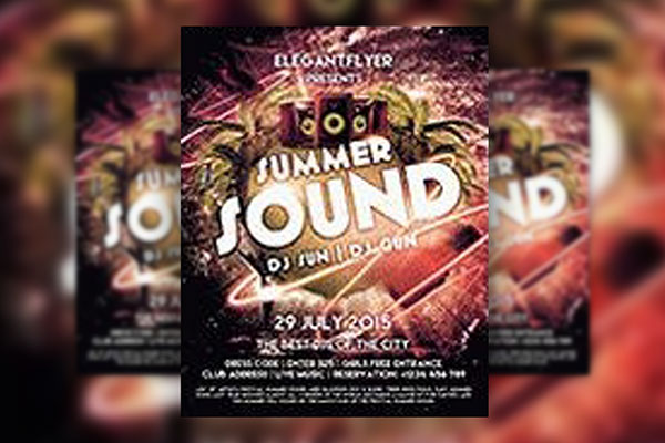Neon Futuristic Summer Sound Party Flyer Template and Facebook Cover FREE PSD