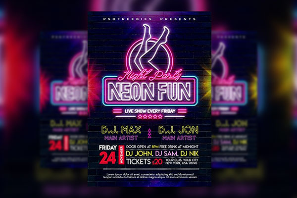 Neon Party Flyer Template FREE PSD