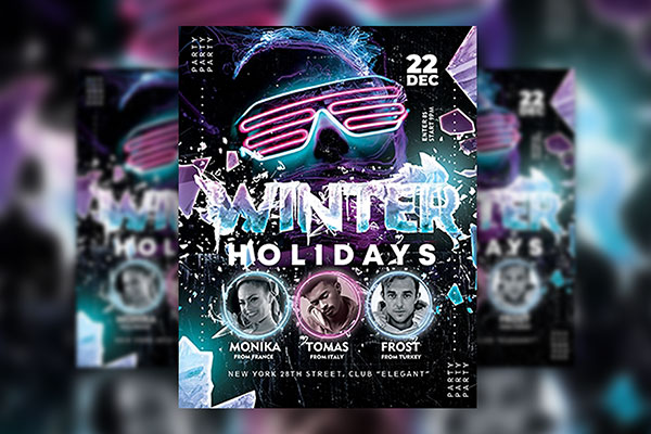 Neon Winter Holidays Event Flyer Template FREE PSD