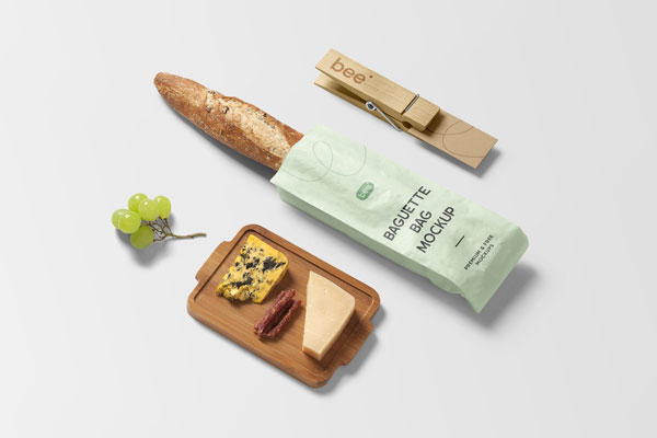 Perspective View of a Baguette Bag With a Card Mockup FREE PSD