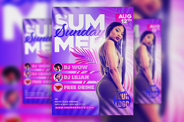 Pink and Purple Summer Party Flyer Template FREE PSD