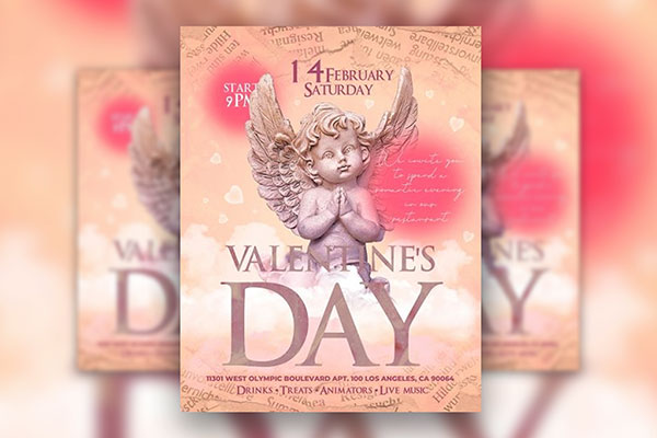 Pink Romantic Soft Valentine's Day Party Flyer and Facebook Cover Templates FREE PSD