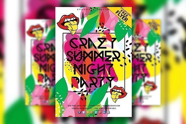 Playful Colorful Crazy Summer Night Party Flyer Template FREE PSD