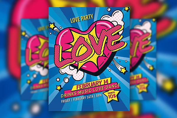 Playful Comical Valentine's Party Flyer and Facebook Cover Templates FREE PSD