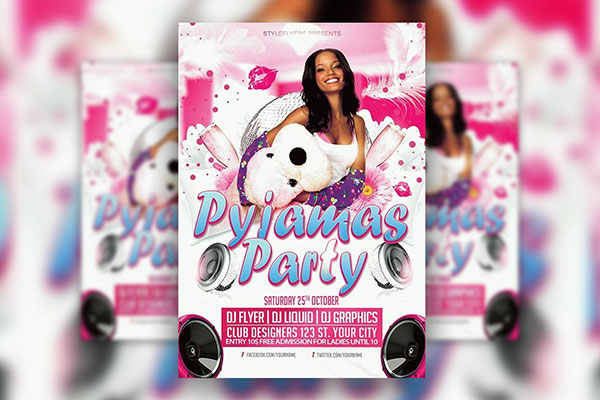 Pink Illustrated Pajama Anime Party Premium Flyer Template PSD