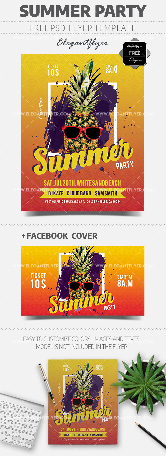 Playful Pattern Summer Party Flyer Template with a Facebook Cover FREE PSD