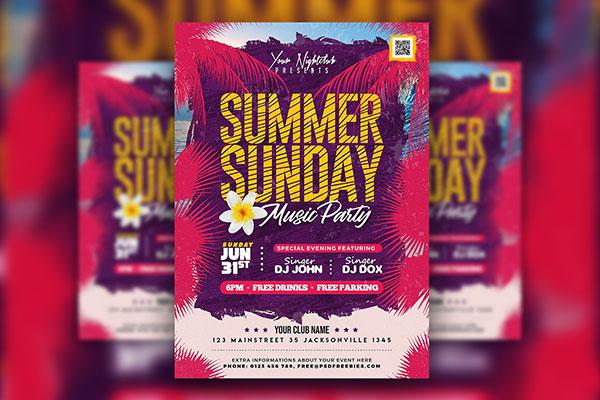 Playful Tropical Sunday Summer Party Flyer Template FREE PSD