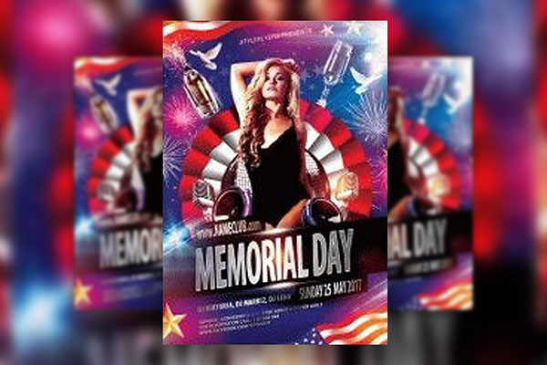 Red, Blue, Thematic Memorial Day Flyer Template FREE PSD