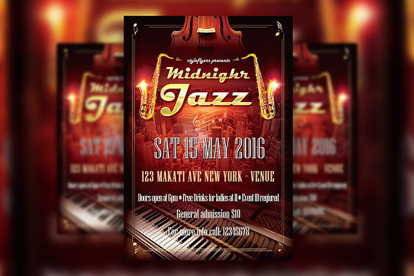 Red, Classic, Urban Jazz Festival Flyer Template FREE PSD