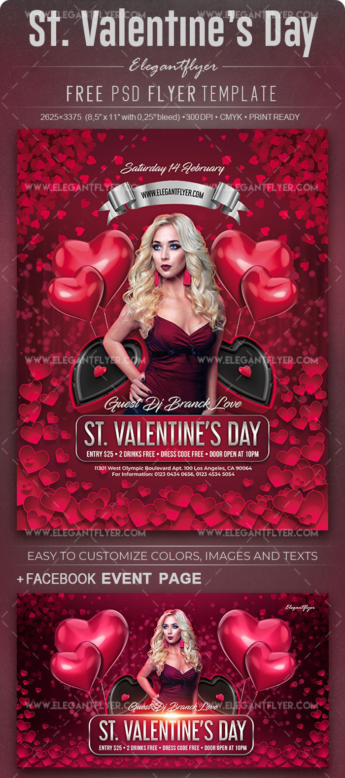 Red Modern Valentine's Day Flyer, Facebook and Instagram Cover Template FREE PSD