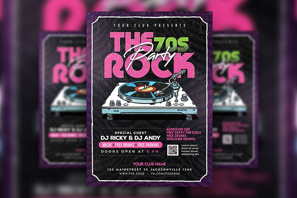 Retro Rock Party Flyer/Poster Template FREE PSD