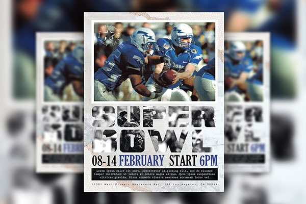 Retro Sports Super Bowl Flyer and Facebook Cover Templates FREE PSD