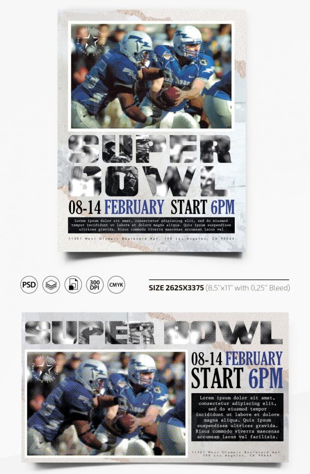 Retro Sports Super Bowl Flyer and Facebook Cover Templates FREE PSD