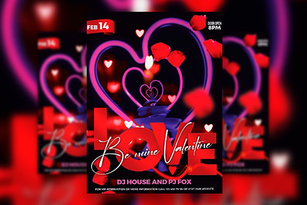 Romantic and Cute Pink Hearts Valentine's Day Flyer Template FREE PSD