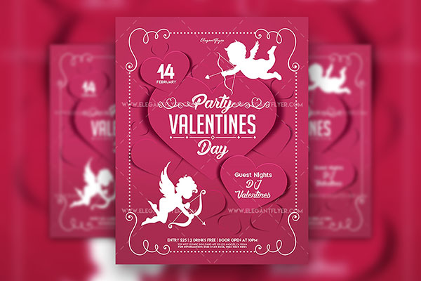 Romantic Grid Valentine's Day Party Flyer Template and Facebook Cover FREE PSD
