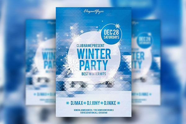 Simple Blue Winter Party Club Flyer Template FREE PSD